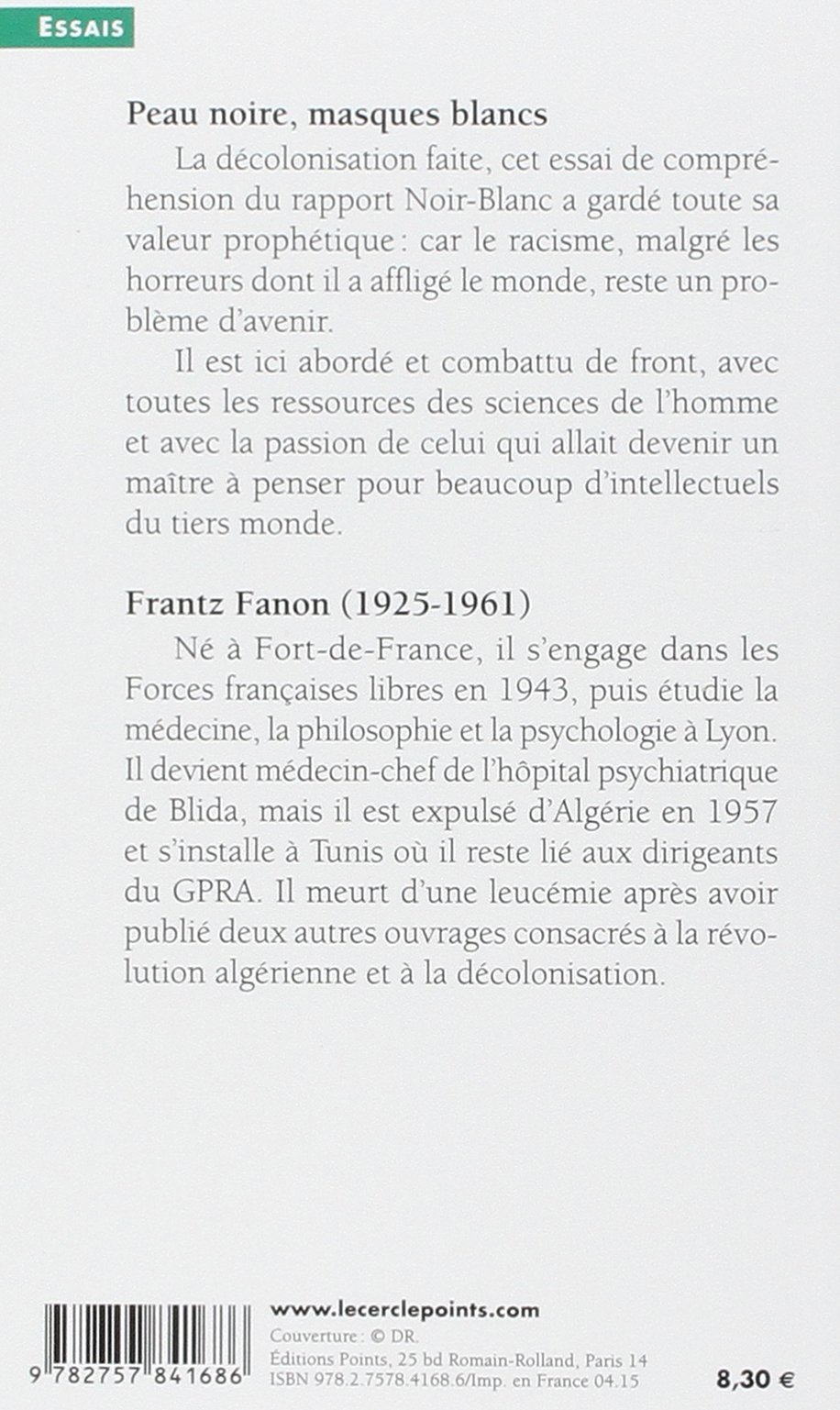 Peau noire, masques blancs Par Frantz Fanon, Essais, Sciences sociales