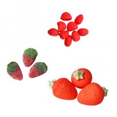 Borcan cu bomboane in forma de capsuni / trio de fraises