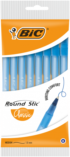 Set 8 pixuri - BIC Round Stic - Albastru