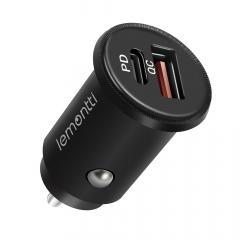 Lemontti Incarcator Auto PD USB + Quick Charge Type-C 30W Black (output USB + Type-C 5A max, QC3.0)
