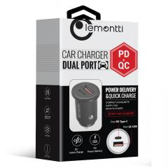 Lemontti Incarcator Auto PD USB + Quick Charge Type-C 30W Black (output USB + Type-C 5A max, QC3.0)