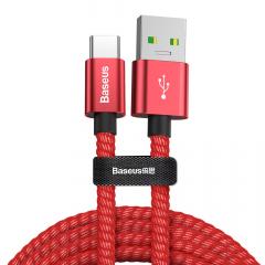 Baseus Cablu Double Fast Charging Type-C Red (5A, 1m, impletitura textila, 480Mbps)