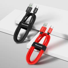 Baseus Cablu Double Fast Charging Type-C Red (5A, 1m, impletitura textila, 480Mbps)