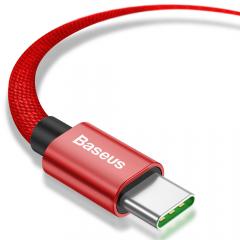 Baseus Cablu Double Fast Charging Type-C Red (5A, 1m, impletitura textila, 480Mbps)