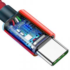 Baseus Cablu Double Fast Charging Type-C Red (5A, 1m, impletitura textila, 480Mbps)