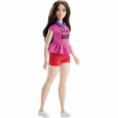 Papusa - Barbie cu tricou si pantaloni scurti rosi