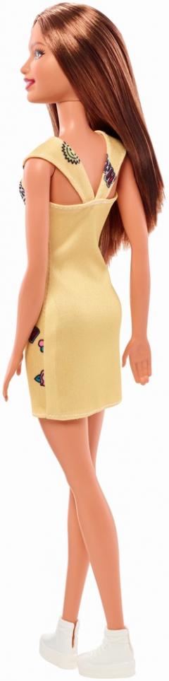 Papusa - Barbie rochita galbena cu imprimeu