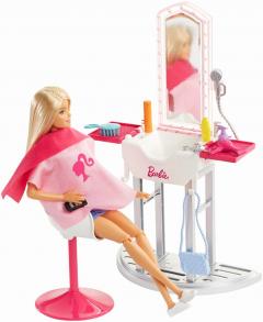 Set papusi - Barbie Salon de infrumusetare cu papusa blonda