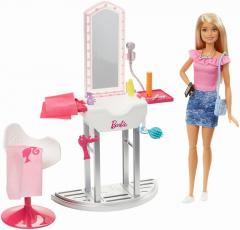 Set papusi - Barbie Salon de infrumusetare cu papusa blonda
