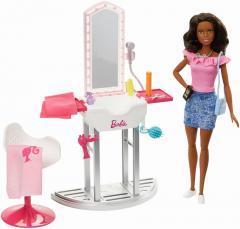 Set papusi - Barbie Salon de infrumusetare cu papusa bruneta