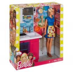 Set jucarii - Papusa Barbie - Cu bucatarie si accesorii