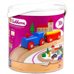 Set jucarii - Trenulet cu sina din lemn in galetusa