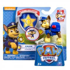 Set jucarii - Patrula Catelusilor Chase Action Pack Pup and Badge