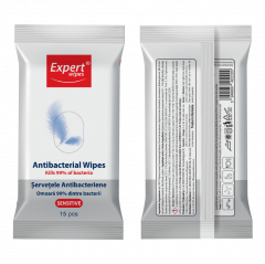 Servetele umede Antibacteriene sensitive - Expert Wipes, 15 buc