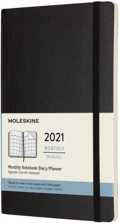 Agenda 2021 - Moleskine 12-Month Monthly Notebook Planner - Black, Softcover Large