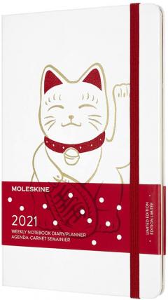 Agenda 2021 - Moleskine 12-Month Weekly Notebook Planner - Maneki-Neko - White, Hardcover Large