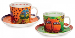 Set 2 cani cu farfurie - Laurel Burch - Green-Orange