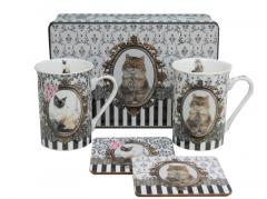 Set 2 cani si 2 suporturi pentru cani/ pahare in cutie metalica Nuova R2S
