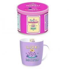 Cana portelan in cutie cadou - Live The Life Mug In Tin Gift Box Nuova R2S