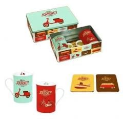 Set 2 cani si 2 suporturi pentru cani/ pahare in cutie metalica Nuova R2S