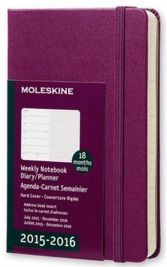 Moleskine 18 Months Pocket Weekly Notebook Diary/Planner Mauve Purple Hardcover 2015-2016