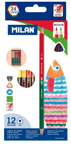 Set 12 Creioane colorate bicolor - Milan