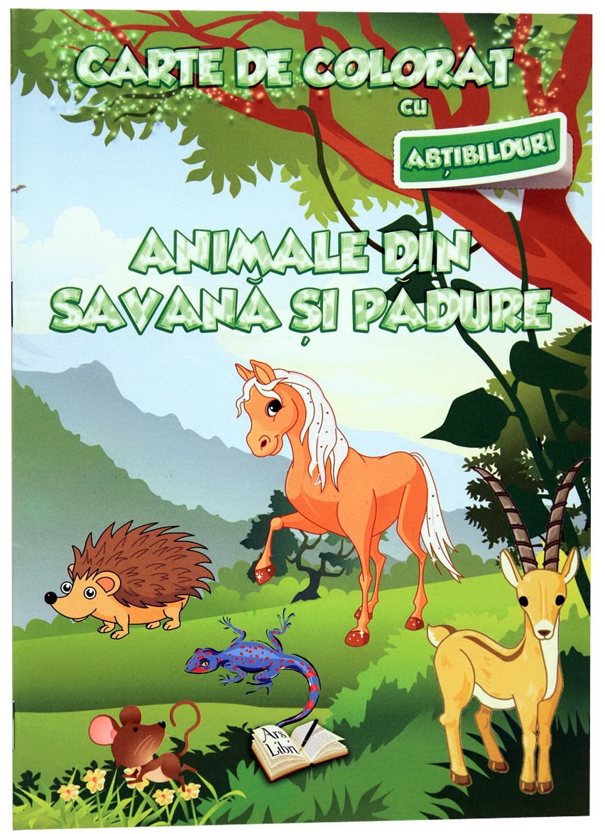 Carte de colorat cu abtibilduri - Animale din savana si padure