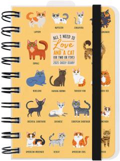 Agenda 2021 - Small Spiral Bound Daily Planner 12 Months - Cats
