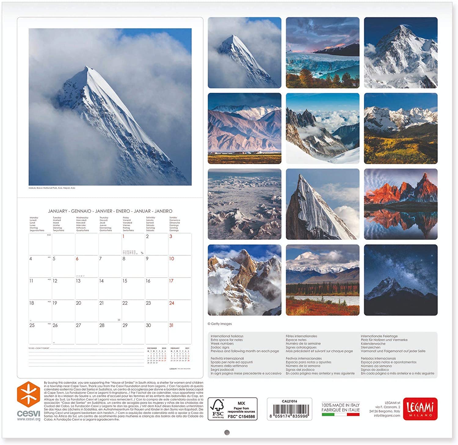 Calendar 2021 Mountains, 30x29 cm Legami