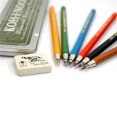 Set 6 creioane mecanice cu guma de sters in cutie metaliza