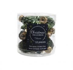 Set 12 globuri - Mini Pine Cones Shiny-Matt