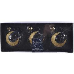 Set 3 globuri - Glitter Stars Moon - Black