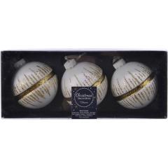 Set 3 globuri - Glitter Stripes - Wool White