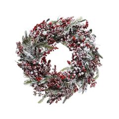 Coronita artificiala - Deco Wreath Frost Red Berries 60 cm