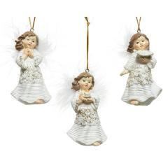 Ornament brad - White Glitter Angel with Hanger - mai multe modele