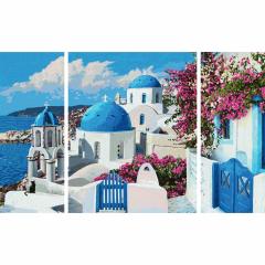 Kit pictura cu numere - Triptic - Santorini, 50x80 cm