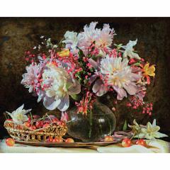 Kit pictura cu numere - A Bunch of Flowers and Cherries, 40x50 cm