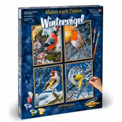 Kit pictura cu numere - Quattro - Winter Birds, 36x48 cm