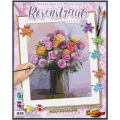 Kit pictura cu numere - A Bunch of Roses in Pastel Colors, 40x50 cm