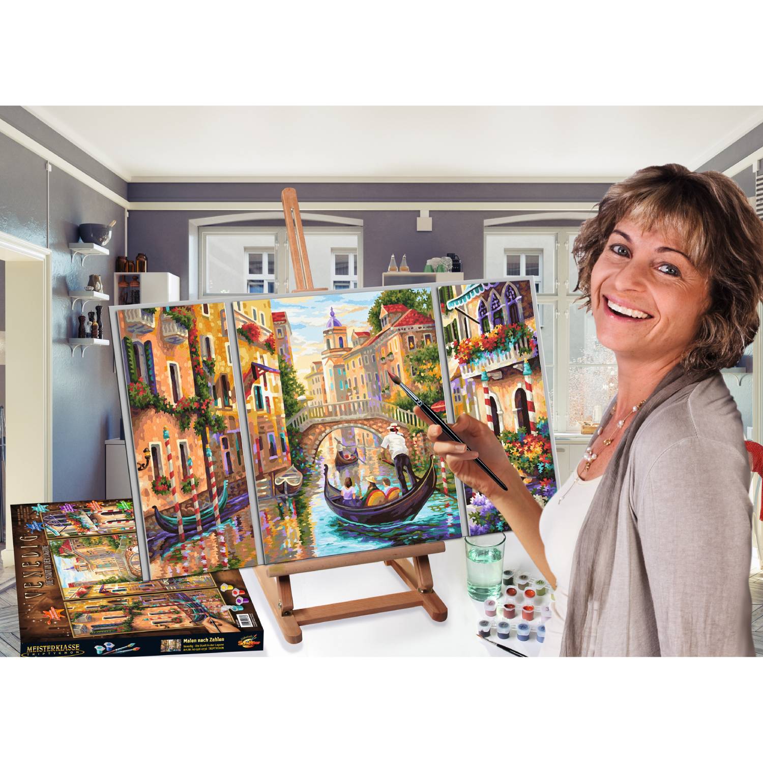 Kit pictura cu numere - Triptic - Venice, 50x80 cm - Schipper