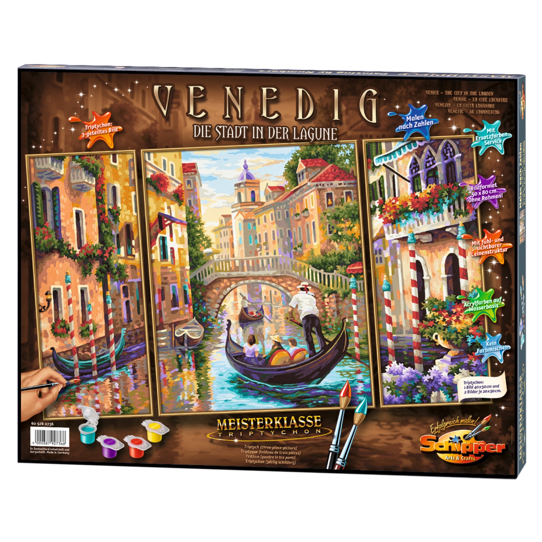 Kit pictura cu numere - Triptic - Venice, 50x80 cm - Schipper