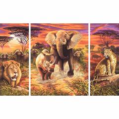 Kit pictura cu numere - Triptic - Africa Big Five Heroes, 50x80 cm