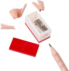 Set papetarie - 4 creioane, ascutitoare si figurina LEGO