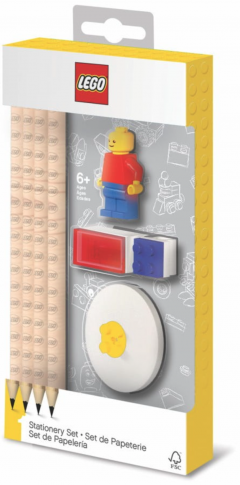 Set papetarie - 4 creioane, ascutitoare si figurina LEGO
