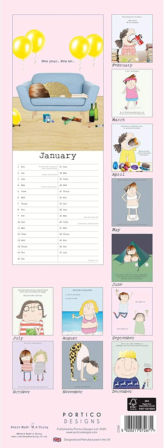Calendar 2021 Slim, 12 Month Rosie Made A Thing Portico Designs