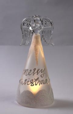 Decoratiune Craciun - Glass Angel with Light, Merry Christmas