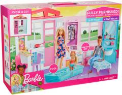 Barbie-Casa Portabila cu Bucatarie,Dormitor,Baie si Piscina