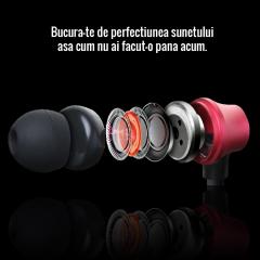 Woozik Casti Stereo Precise Bass B950 3.5 mm Black&amp;Red (handsfree, cu husa inclusa)