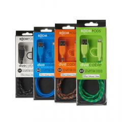 Boompods Cablu Duo MicroUSB &amp; Lightning MFI Orange (1m, impletitura textila)