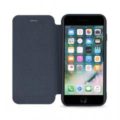 Meleovo Husa Nappa Flip iPhone 7 Navy (imitatie piele, carcasa silicon in interior, functie stand)